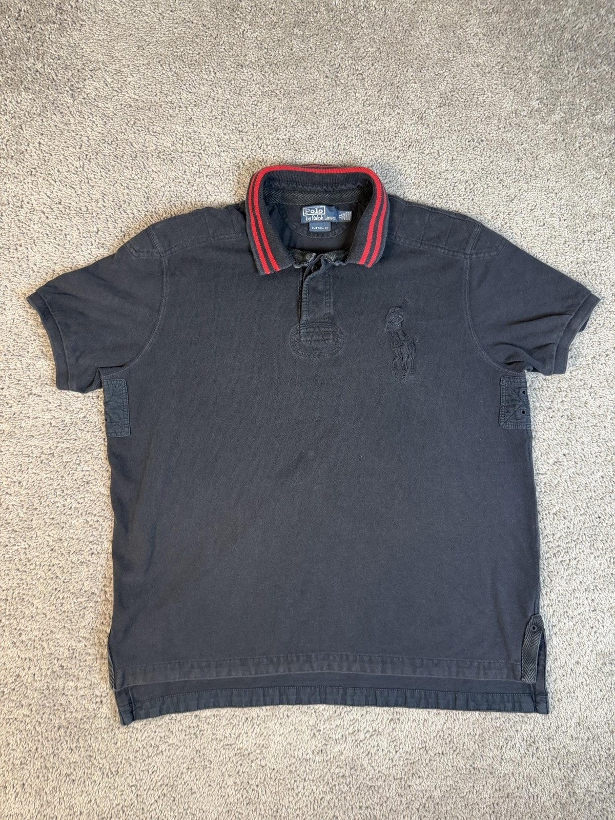 Vtg Polo Ralph Lauren Rugby Shirt Mens Xl Black Big Pony Short Sleeve Custom Fit